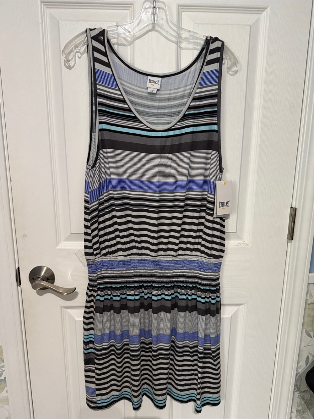 NWT Everlast Striped Tank Dress in Blue, Black & Gray. Size XL.
